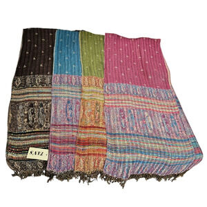 Set of 4‎ Paisley Striped Pashmina Scarf Wrap Elegant Boho Gypsy Fringe Earthy